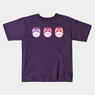 Violet Purple Pink Baby Owls Kids T-Shirt